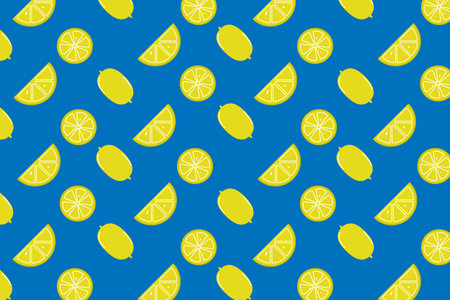 seamless pattern yellow lemon in blueのイラスト素材