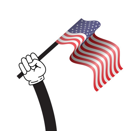 cartoon hand holding american flagの写真素材
