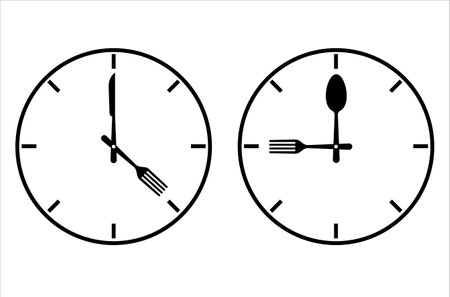 lunch dinner time logo with fork and knife as a clockのイラスト素材