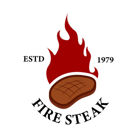 barbeque steak with fire logo iconのイラスト素材