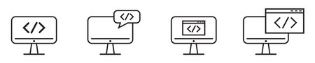 web coding developer icon with monitor computer and codingのイラスト素材