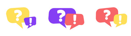 question mark and exclamation mark in bubble chat illuistration of Qna or faq frequently ask questionのイラスト素材