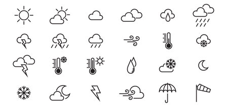 weather icon set thick stroke line simple iconのイラスト素材