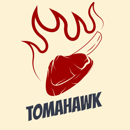 tomahawk steak cut logo with fire steak restaurant logoのイラスト素材