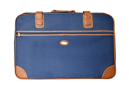Blue suitcase isolated on white backgroundの写真素材