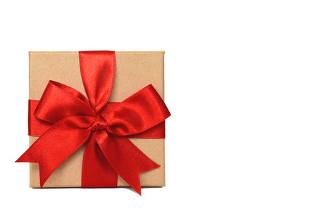 Gift box with red ribbon isolated on white background