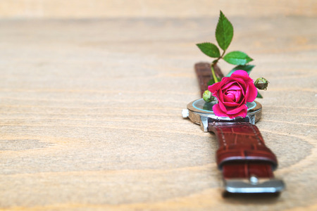 Father's Day background: watch and roseの写真素材