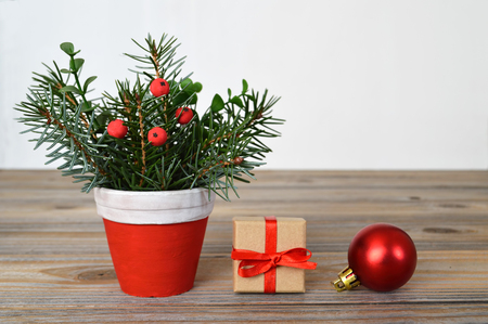 Christmas arrangement, Christmas gift and baubleの写真素材