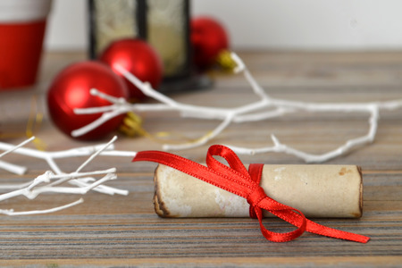 Letter for Santa tied with red ribbonの写真素材