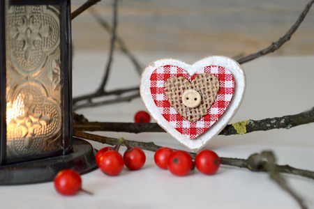 Christmas gift: Retro wooden heartの写真素材