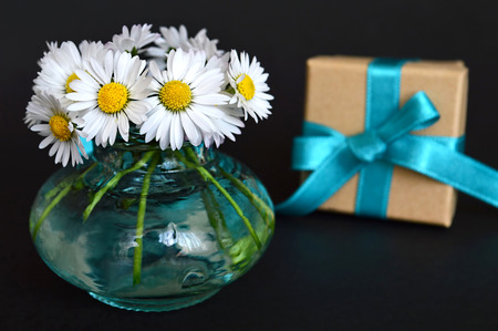 Birthday gift and flowersの写真素材