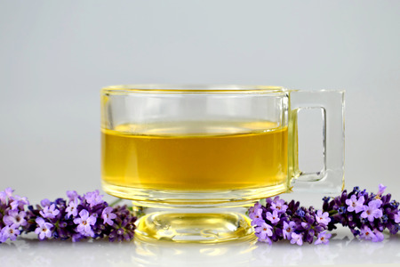 Lavender tea and lavender flowersの写真素材