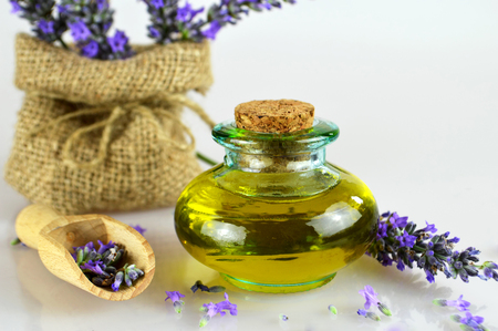 Lavender oil in the bottleの写真素材
