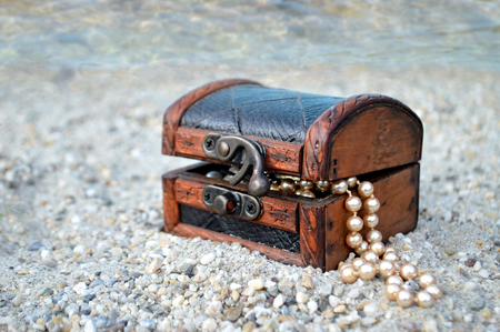 Treasure chest on the beachの写真素材