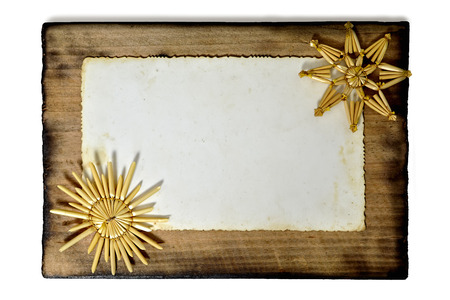 Blank Christmas card with straw ornamentsの写真素材