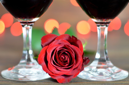 Valentines Day wine and roseの写真素材
