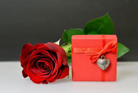 Valentines Day gift, red rose and heart pendant