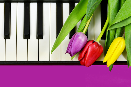 Mothers Day flowers on piano keyboardの写真素材