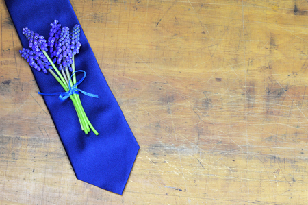 Fathers day background with Fathers Day tie and flowersの写真素材