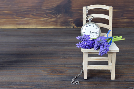 Fathers Day card with vintage pocket watch and flowers        の写真素材