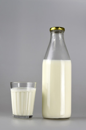 Bottle and glass of milkの写真素材