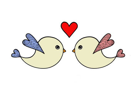 Valentines Day card with two birds and heartの写真素材