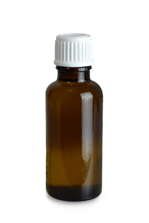 Brown medical bottle. Pharmaceutical bottle isolated on white backgroundの写真素材