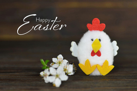 Easter card with Easter chicken and spring flowersの写真素材