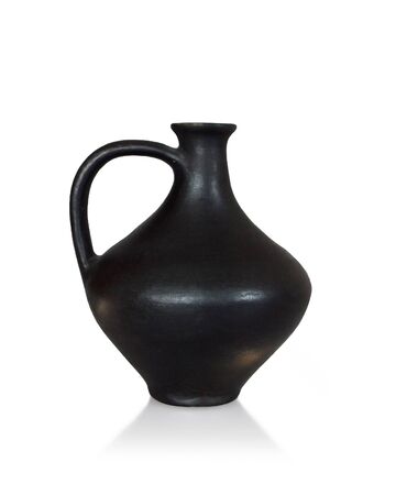 Ceramic rustic jug isolated on white backgroundの写真素材