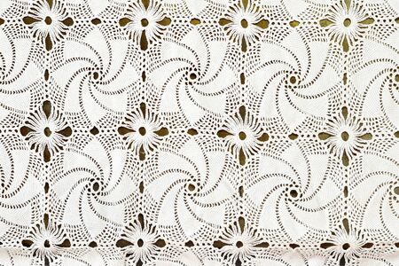 Close up of handmade crocheted tableclothの写真素材