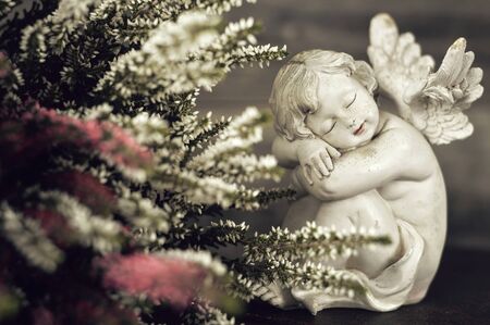 Angel and flowers. Guardian angel sleeping