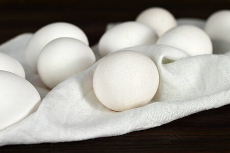 Close up of white chicken eggs