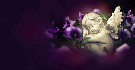 Little angel sleeping in flowers