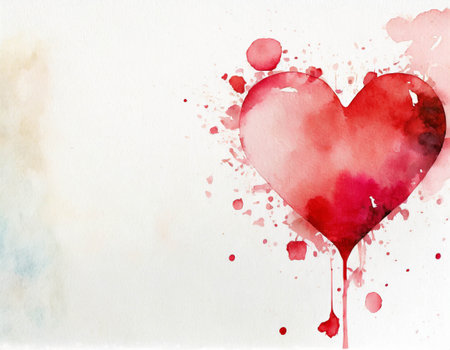 Watercolor red heart shape on grunge paper background with copy space. Valentines Day love concept.の素材