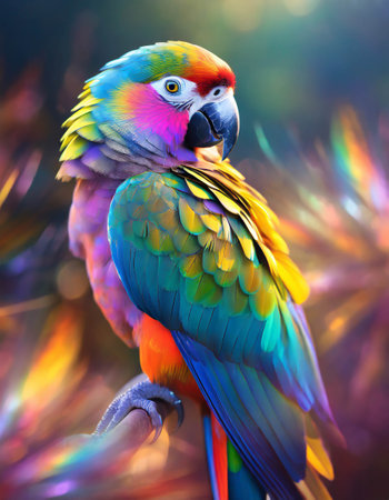 Parrot with colorful feathers, close upの素材