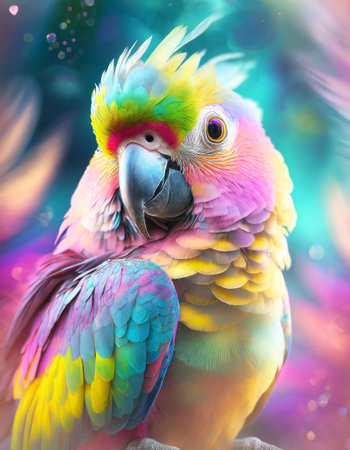 Macaw parrot, bird with pastel colored feathers, abstract imageの素材