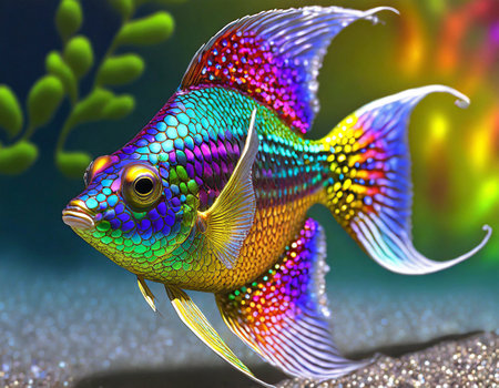 Fish in iridescent color, close up. Rainbow colored fish.の素材