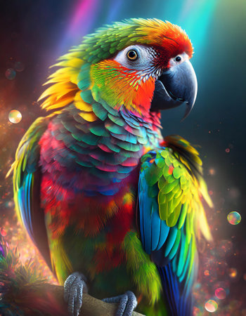 Parrot with iridescent colored feathers, abstract imageの素材