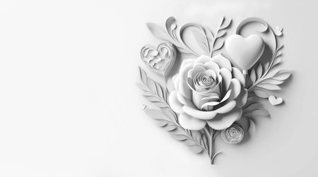 Valentines Day heart, romantic background with copy space, paper cut artの素材
