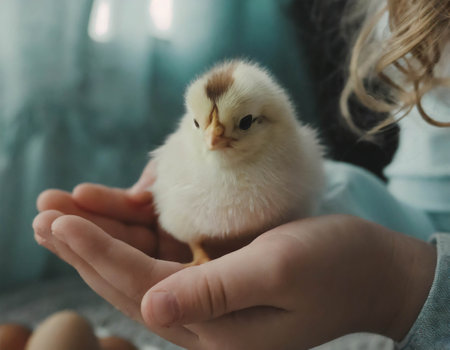 Cute little chicken in handsの素材