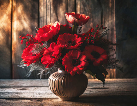 Mothers Day flowers in vase on wooden backgroundの素材