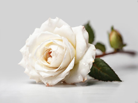Single white rose, close upの素材