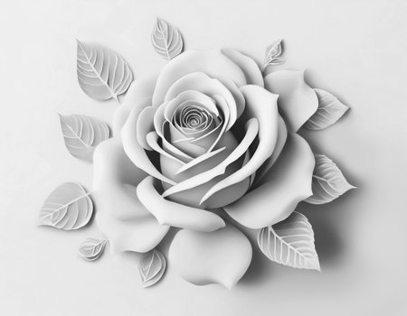 White paper rose, digital illustration, paper cut artの素材