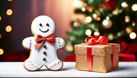 Gingerbread man cookie and Christmas giftの素材