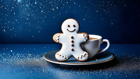 Gingerbread man and a coffee cup, copy spaceの素材