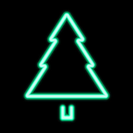 christmas tree green glowing neon icon, pine tree, new year vector signのイラスト素材