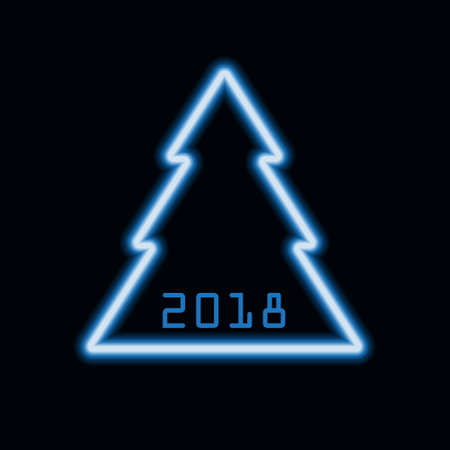 Christmas tree, blue neon glowing vector signのイラスト素材
