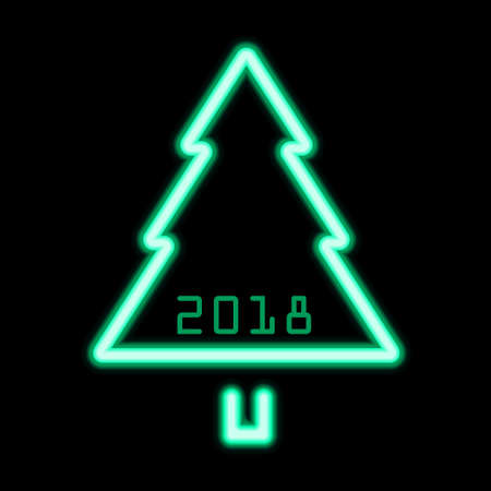 Christmas tree green neon glowing vector signのイラスト素材