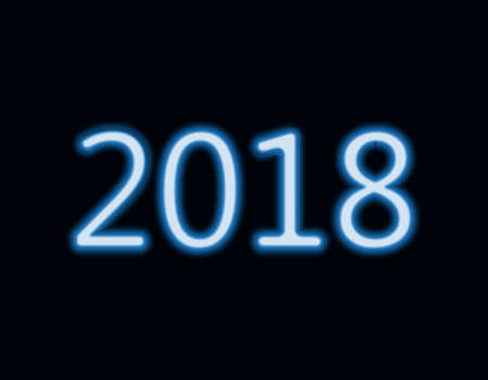2018 blue neon glowing vector sign. new year lightsのイラスト素材