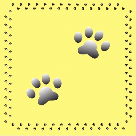 pair of dog paw silhouettes with a dogs paw border on a yellow backgroundのイラスト素材
